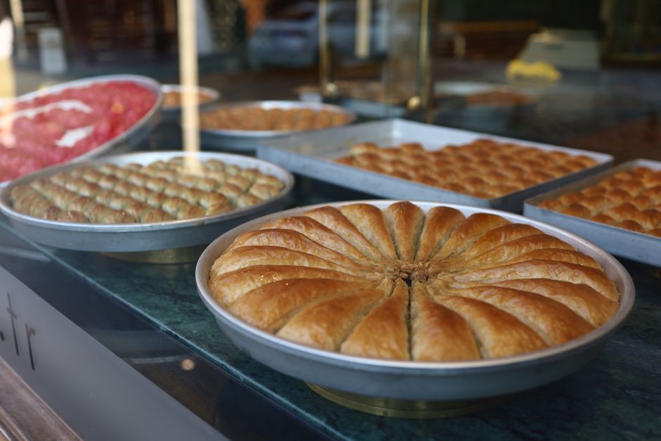 Baklava — Layered filo with nuts, bound in syrup or honey.