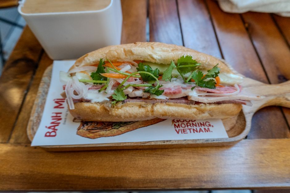 Banh Mi — A baguette filled with meat, pickled vegetables and herbs.
