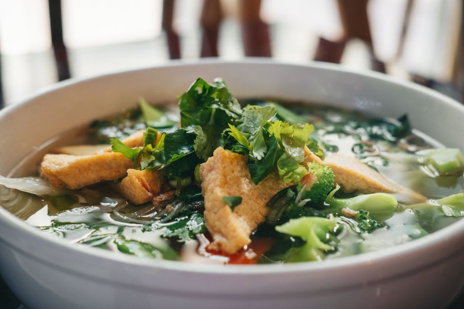 Steak Meatball Pho — Vietnamese rice-noodle soup in a spiced broth.