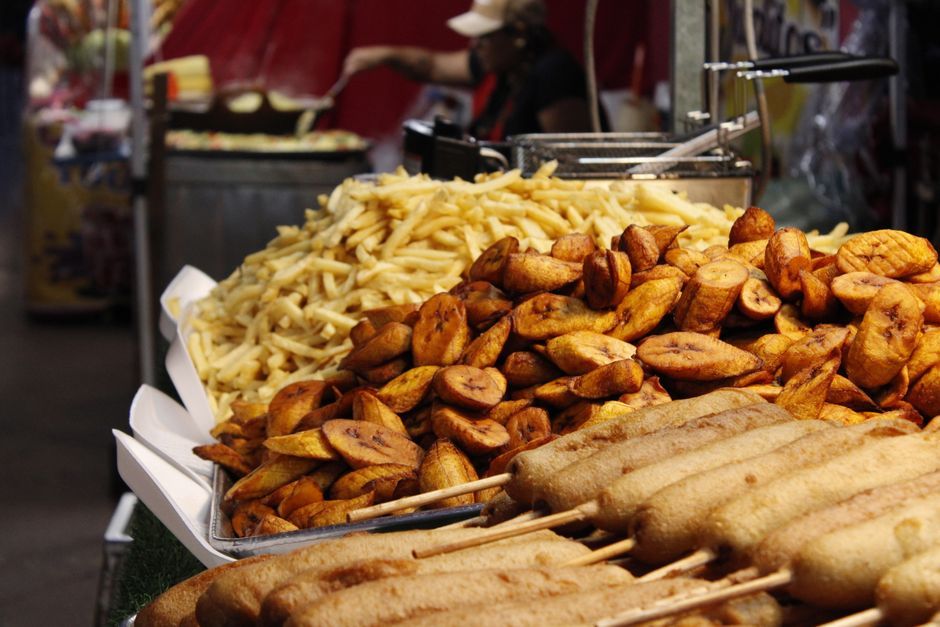 Plantains — Plantain slices fried until caramelised at the edges.