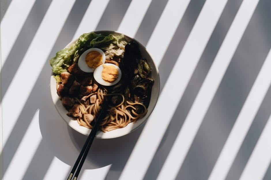 Ramen — Wheat noodles in a long-simmered broth with toppings.