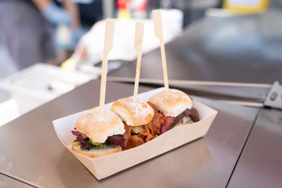 Sliders — Small burgers served two or three to a plate.