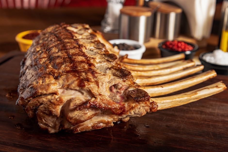 Ribs — Trimmed pork spare ribs, smoked and glazed.