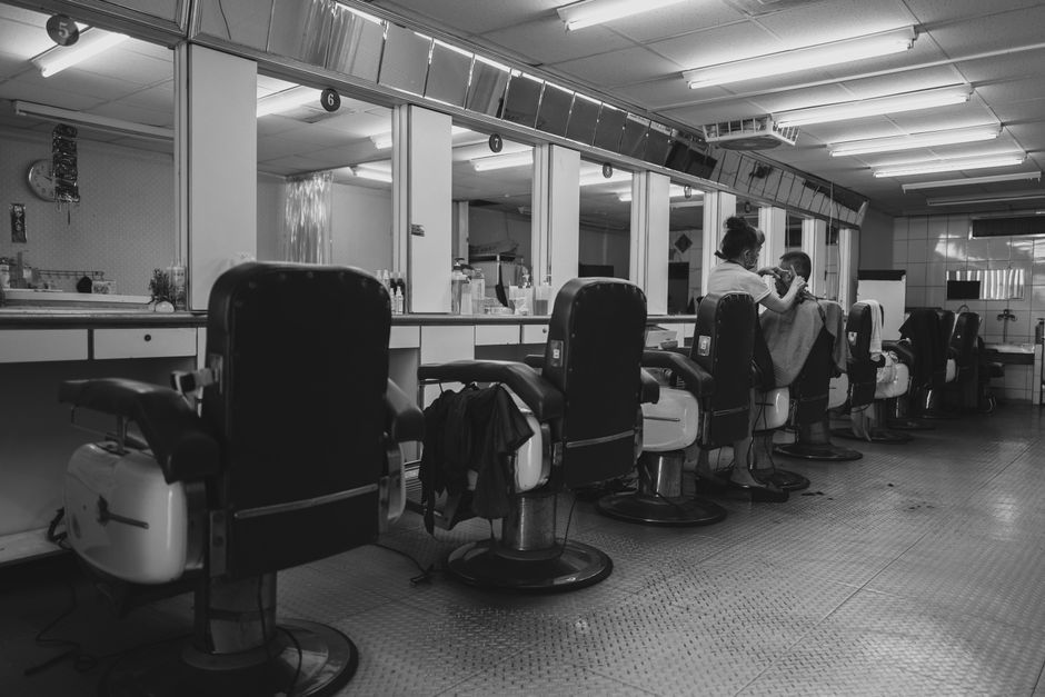 The interior of a neighbourhood barbershop