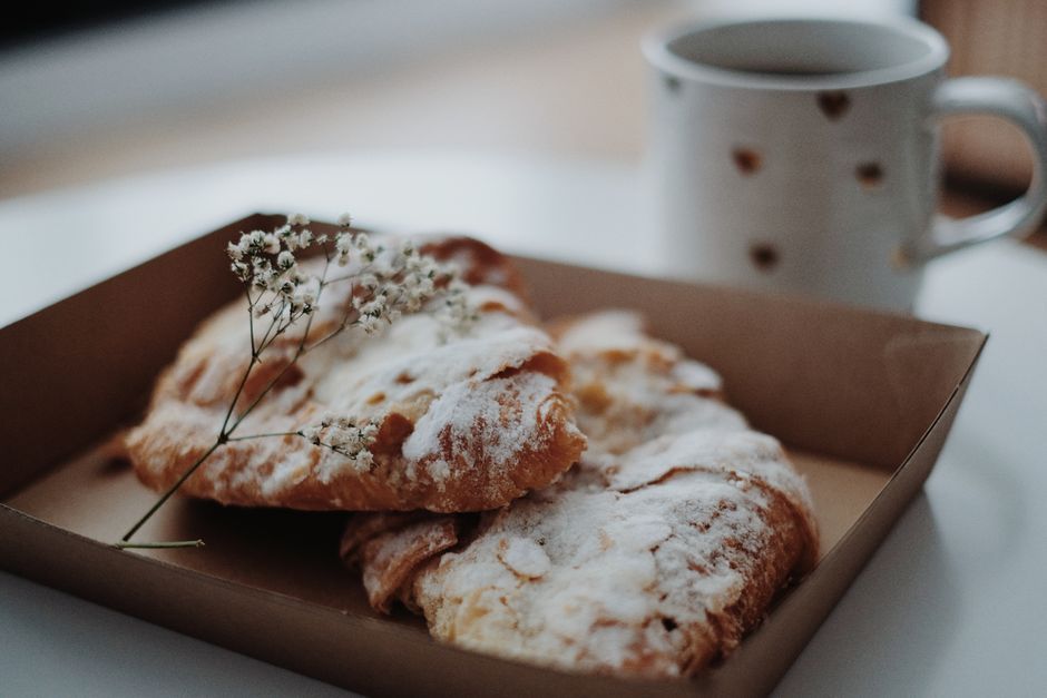 Coffee and pastries of the kind served at a neighbourhood cafe
