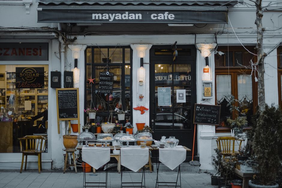 A table set in a small neighbourhood restaurant